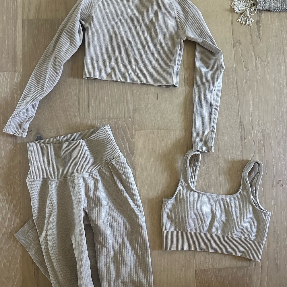 Ribbed Beige Two-Piece Set